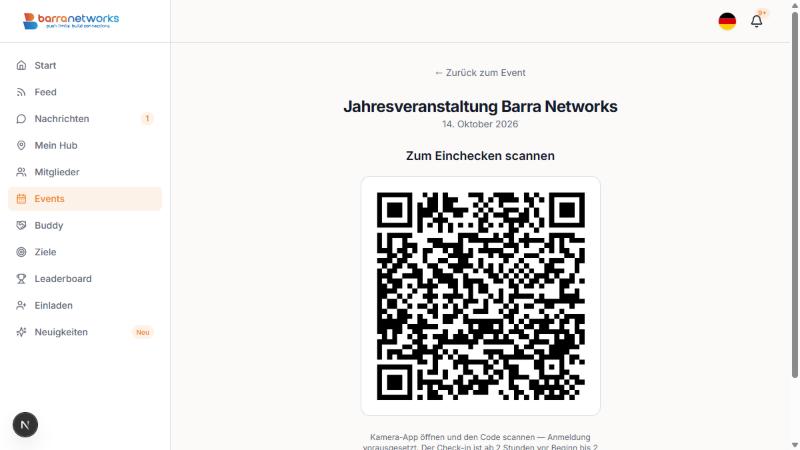 QR check-in at events & @mentions